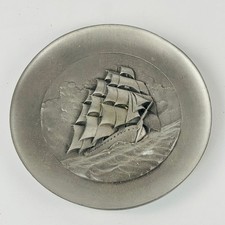 Hudson Fine Pewter 1979 Constitution Sailing Ship Decorative Plate 5 7/8” picture
