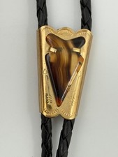 Vintage Bolo Tie Western Cowboy Southwest gold tone arrowhead arrow head Agate picture