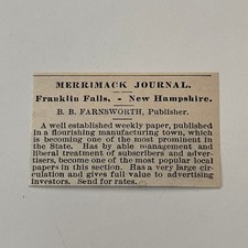Merrimack Journal B. B. Farnsworth Franklin Falls NH 1890 Newspaper Ad SAI7-S11 picture