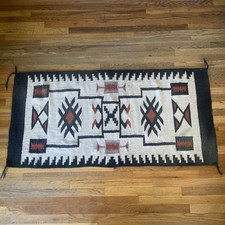 Vintage Native American Navajo Rug Storm Pattern Wool Southwest 30” X 62” picture