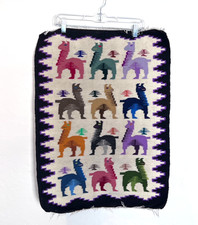 Vintage Hand Woven 100% Wool Brightly Colored Llama Wall Hanging picture
