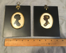 Vtg Pair of Mini Framed Silhouette Ladies Cameo Decor picture