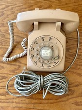 Vintage ITT 500 Rotary Desk Telephone Beige W/20’ Modular RJ11 Mounting Cord picture