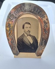 Antique Victorian Silverplated Horseshoe Good Luck CDV Tintype Photo Frame picture