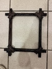 VTG HAND CARVED ADIRONDACK PICTURE FRAME W/LEAF MOTIFS 15X13 DARK BROWN TRAMP picture