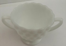 White Milk Glass Hobnail Sugar Bowl Handles Clean Candy Serving Bowl Vintage picture