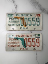 Vintage 1989, 1992 Florida Pearl Harbor Survivor License Plate picture