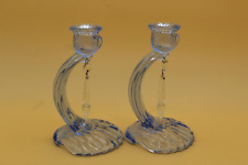 Vintage PAIR of Cambridge Caprice Moonlight Blue  Candle Holders with Prisms picture