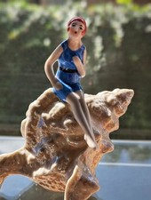 Japanese Art Deco Era Porcelain Bathing Beauty On a Sea Shell Figurine Souvenir picture