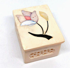 VTG Soapstone Lidded Trinket Box W/ Mother of Pearl Inlay Handcrafted in India picture
