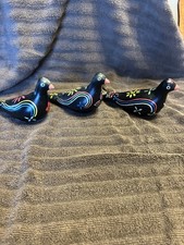 Vintage Tonala Mexican Folk Art Hand Painted Pottery Birds Set of 3 picture