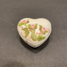 Vintage Zims Heart Shaped Mini Small Trinket Pill Box Porcelain Flowers Japan picture