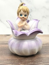 Vintage Purple Fairy Flower Lidded Trinket Box Kitschy Made In Japan picture
