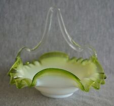 Green Cased RUFFLED Glass Victorian BASKET with PONTIL and Applied Handle picture