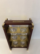Vintage “Captain’s Drink” Nautical Bar Set – Wood & Brass Rack with 6 Glasses picture