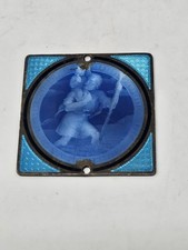 Antique Art Deco St Christopher Blue Guilloche Enamel Auto Car Dashboard Plaque picture