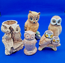 Vintage Owl Figurines, Small Planter, Lot of 5, 3.25