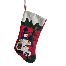 Vintage 3D Snowman Christmas Tree Stocking Felt Holiday Tree picture