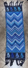 Vtg Guatemalan Mayan Blue Tones Stylized Birds Geometric Wall Hanging Table Run picture