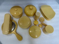 Vintage 1920s Art Deco French Ivory Celluloid Vanity Dresser Set Lot 12 Pieces picture