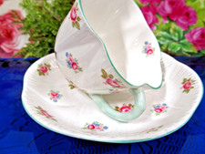 Shelley tea cup and saucer dainty shape ROSEBUD  pattern teacup pink roses picture