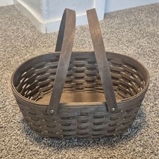Longaberger Oval Gathering Basket Deep Brown Medium Handles 2008 Wicker Woven picture
