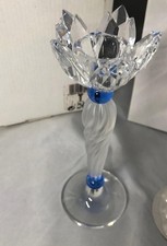 SWAROVSKI SILVER CRYSTAL BLUE FLOWER CANDLEHOLDER, #207012, RETIRED,  NEW IN BOX picture