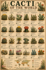 Cacti of the World Poster 13x19 – Vintage Cactus Species Botanical picture