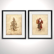 Renditions Gallery FSS-90305-90306 Santa & Tree 2 Set Line Art Framed Prints picture