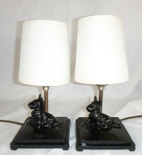 Pr Vtg Small Black Glass Boudoir Lamps Scottie Dogs Scottish Terriers 6