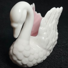 VTG-Andrea By Sadek Porcelain Swan Trinket Dish White&Pink 7.5” Long x 4.5” Tall picture