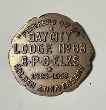 1938 Bay City Michigan Elks Lodge 88 Golden Anniversary 1888-1938 Token picture