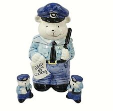 Vintage Policeman Bear Cookie Jar with Salt and Pepper Shakers Sunshine picture