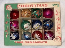 VINTAGE MERCURY GLASS HAND PAINTED GLITTER POLAND CHRISTMAS ORNAMENTS SNOWMAN picture