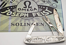 Vintage JOSEPH FEIST SOLINGEN Cigar Pattern Multiblade Knife Sculpted Metal picture