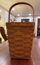 Vtg 1999 Longaberger Tall Tissue Basket Handwoven Wood Handle Signed 7.5