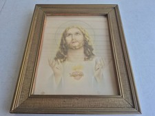 VINTAGE RELIGIOUS PICTURE FRAMED SACRED HEART OF JESUS picture