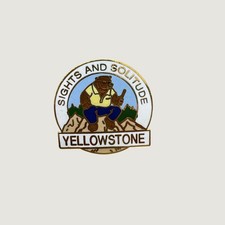 Vintage Yellowstone Sights and Solitude Bear Enamel Pin National Park Souvenir picture