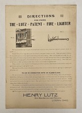 1890s Henry Lutz Patent Fire Lighter Broadside Logan Ohio Alarm Clock picture