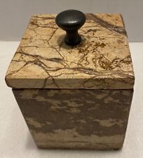 Vtg Marble Square Box With Lid Apothecary Jewelry Tea Trinkets 6”x4” Brown Beige picture