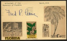 Frederick Preston Cone d1948 signed autograph Governor of Florida Post Card picture