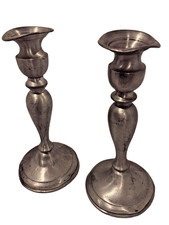 Leonard Genuine Pewter 9” Candlesticks Pair Weighted Bolivia Candle Holders VTG picture