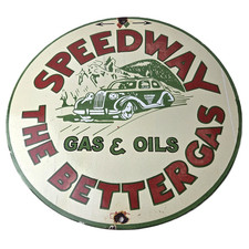 Vintage Speedway Gasoline Sign - Porcelain the Better Gas Advertising Sign picture