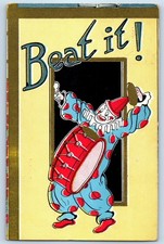 1912 Clown Jersey Playing Drummer Cymbals Beat It Canada Posted Antique Postcard picture