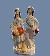 19th Century STAFFORDSHIRE FIGURINE MAN WOMAN WHEAT BEER STEIN picture
