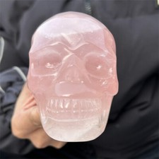 1.68LB Natural Rose Quartz Carved Crystal Skull Reiki Healing Energy Blessing picture