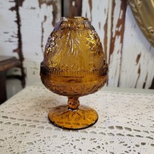 Vintage Indiana Amber Glass Fairy Lamp Light  Sandwich Pattern Tiara Married Set picture