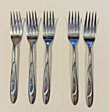 VTG Lot 5 Americana (Int'l Silver Co) Stainless Atomic Starburst 3 Star 7” Forks picture