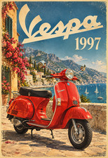 Vespa 1997 Red Scooter Vintage Italian Travel Poster Amalfi Coast Retro Poster picture