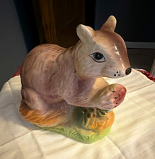 Glossy Glazed Ceramic Squirrel Figurine, Brown Green Beige Animal Decor picture